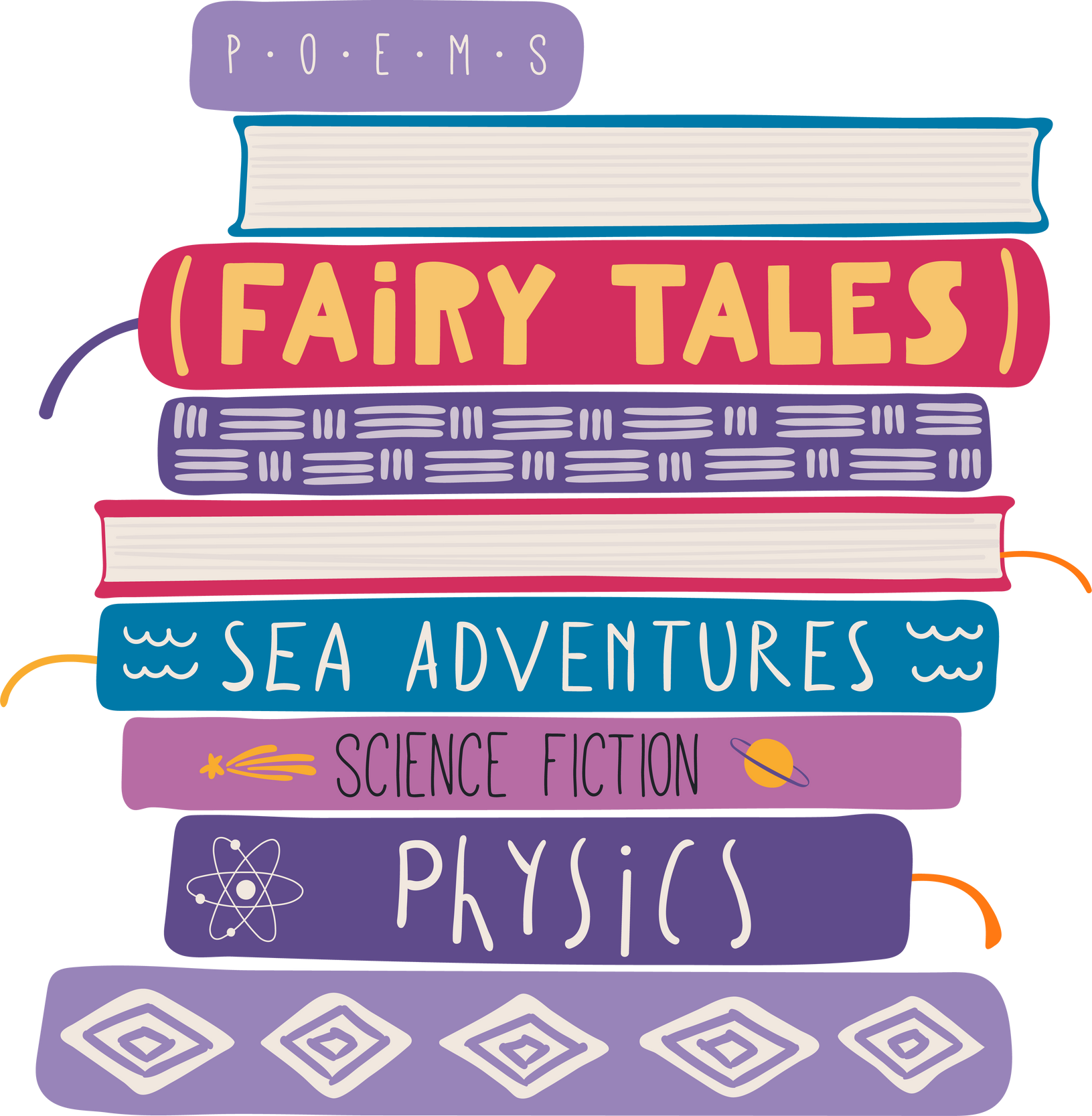 Stack, pile of books hand drawn cartoon illustration.